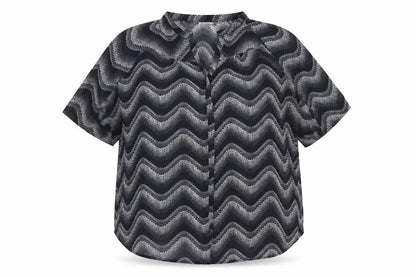 Arista Womens Blue Geometric Polyester Basic Button-Up Size 18 V-Neck