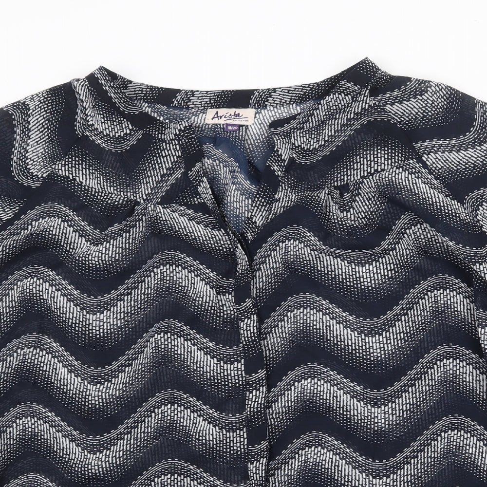 Arista Womens Blue Geometric Polyester Basic Button-Up Size 18 V-Neck