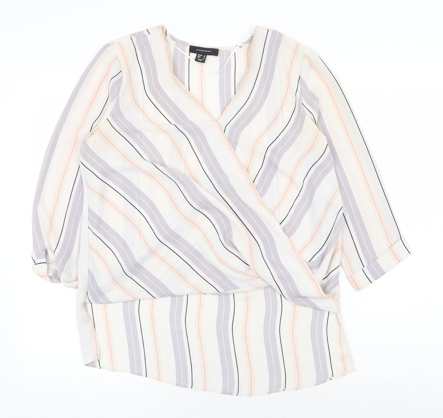 Atmosphere Womens Multicoloured Striped Polyester Basic Blouse Size 10 V-Neck