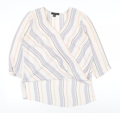 Atmosphere Womens Multicoloured Striped Polyester Basic Blouse Size 10 V-Neck