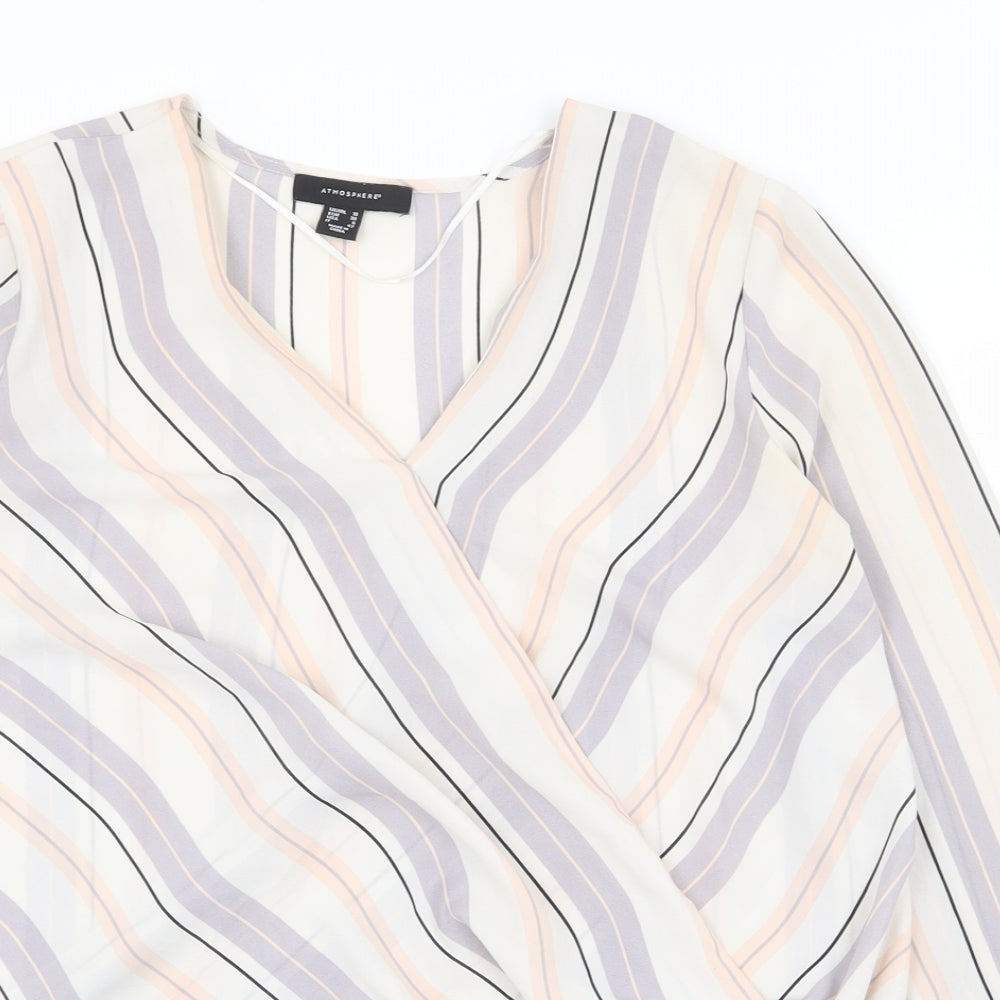 Atmosphere Womens Multicoloured Striped Polyester Basic Blouse Size 10 V-Neck
