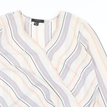 Atmosphere Womens Multicoloured Striped Polyester Basic Blouse Size 10 V-Neck