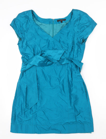 Coast Womens Green Silk A-Line Size 12 V-Neck Zip