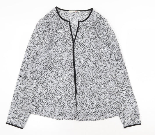 Preloved FER Womens Grey Geometric Polyester Basic Blouse Size M V-Neck - Front