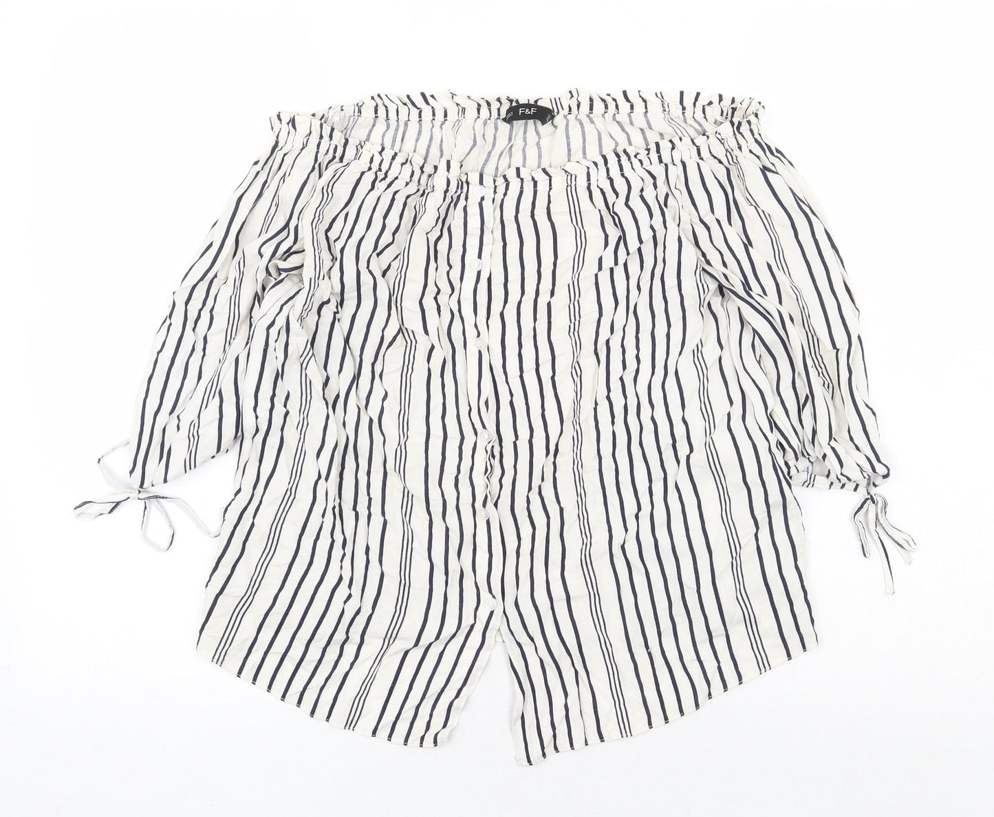 F&F Womens White Striped Viscose Basic Blouse Size 10 Boat Neck