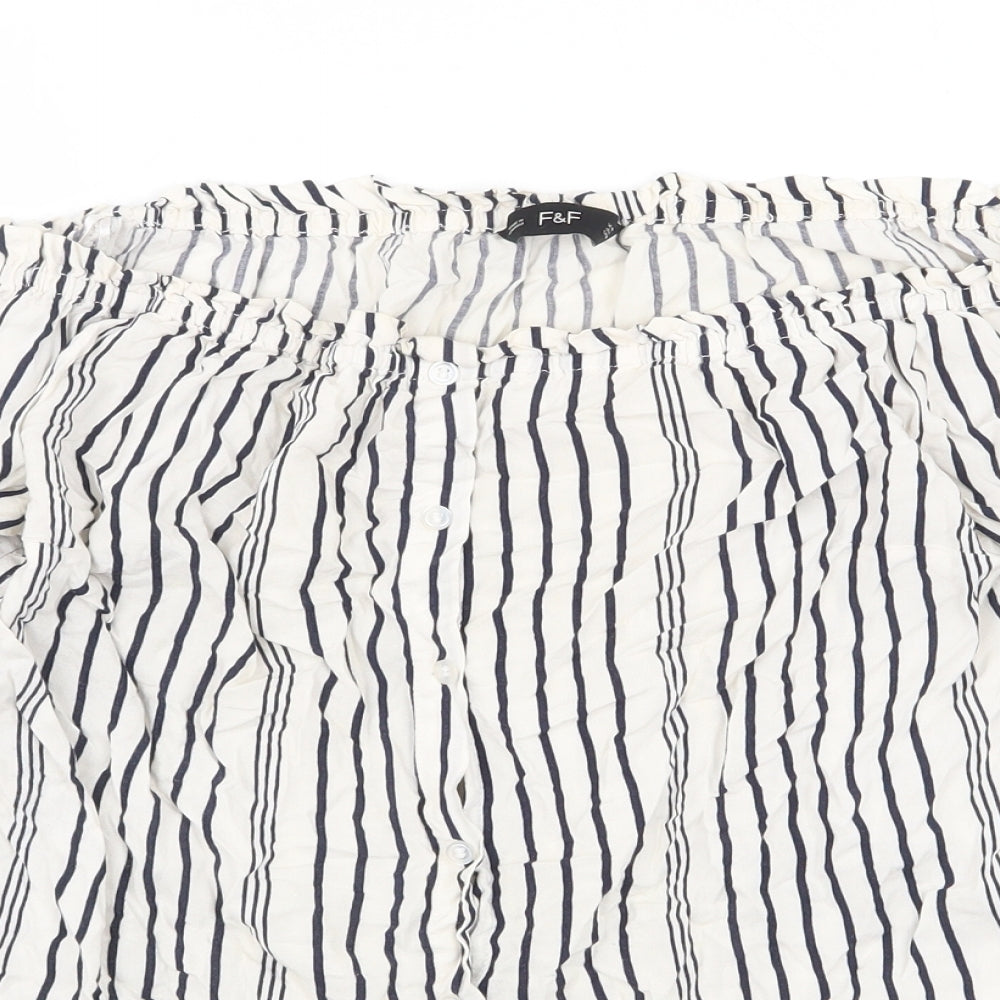 F&F Womens White Striped Viscose Basic Blouse Size 10 Boat Neck