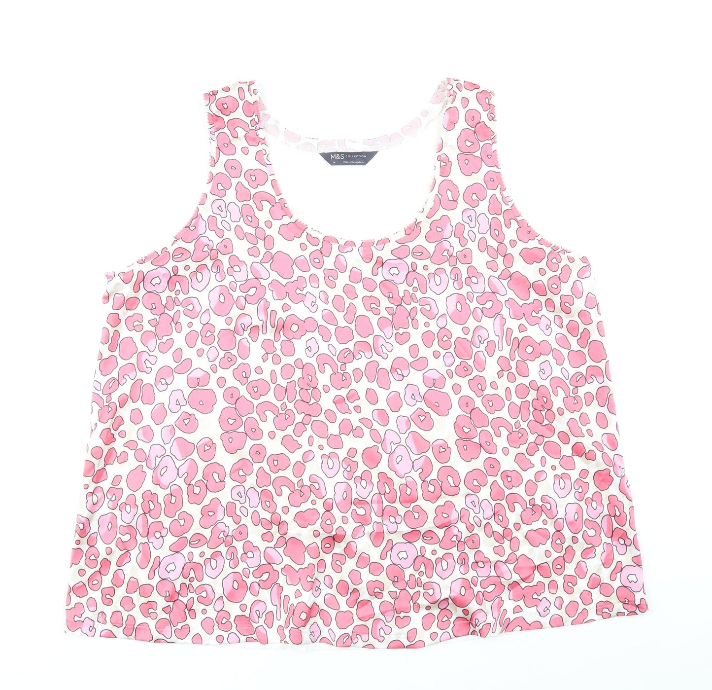 Marks and Spencer Womens Pink Animal Print Polyester Basic Blouse Size 14 Scoop Neck