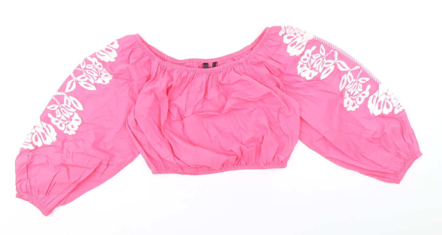 Marks and Spencer Womens Pink 100% Cotton Basic Blouse Size 14 Off the Shoulder