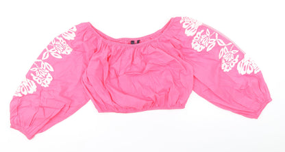 Marks & Spencer Womens Pink 100% Cotton Basic Blouse Size 14 Off the Shoulder