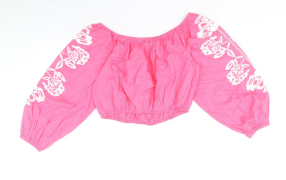 Marks & Spencer Womens Pink 100% Cotton Basic Blouse Size 14 Off the Shoulder