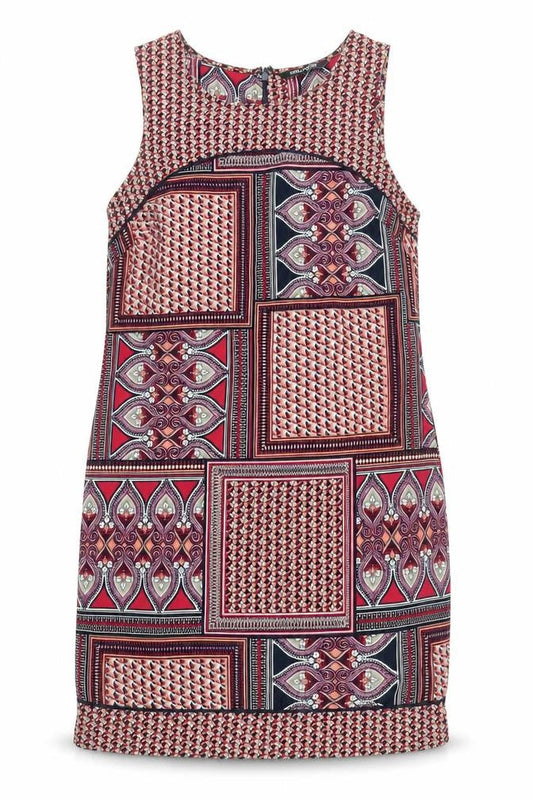 Debenhams Womens Multicoloured Geometric Polyester Tank Dress Size 14 Boat Neck Zip