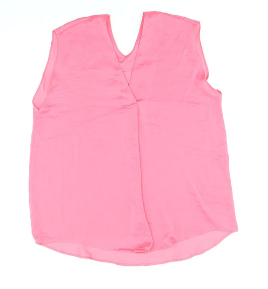 Marks and Spencer Womens Pink Polyester Basic Tank Size 14 V-Neck