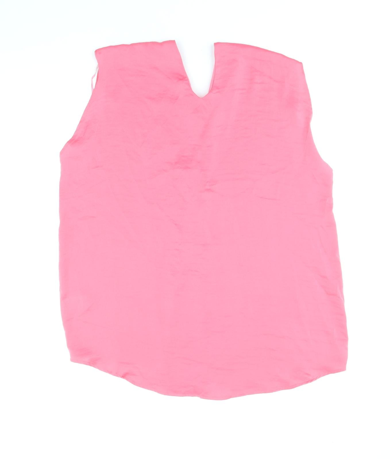 Marks and Spencer Womens Pink Polyester Basic Tank Size 14 V-Neck
