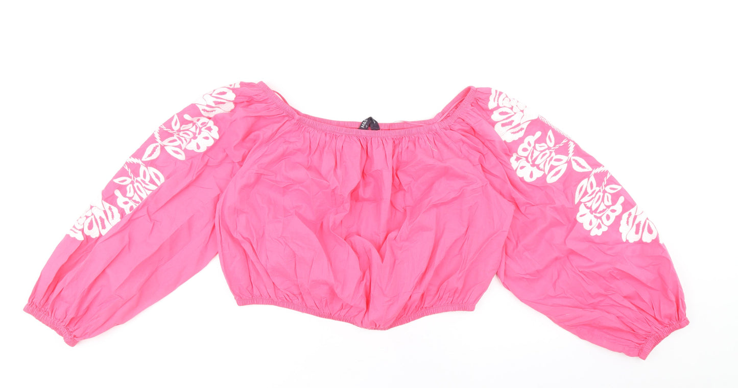 Marks and Spencer Womens Pink 100% Cotton Cropped Blouse Size 18 Off the Shoulder - Bardot