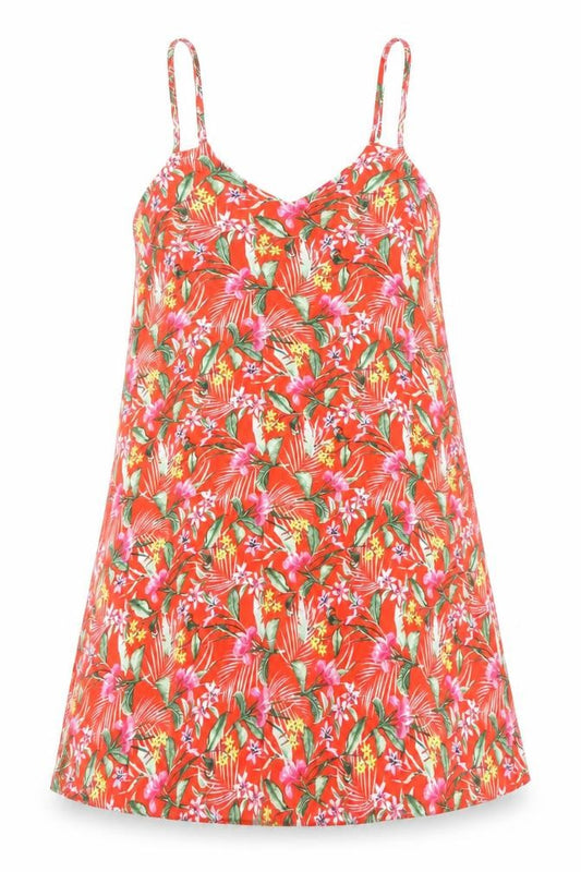 F&F Womens Red Floral Viscose A-Line Size S Scoop Neck Tie