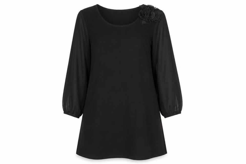 Body Flirt Womens Black Polyester Shift Size M Scoop Neck Pullover - Flower Detail