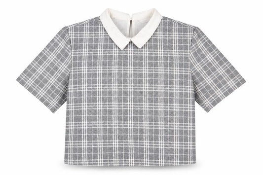 Padini Womens Grey Plaid Polyester Cropped T-Shirt Size M Collared