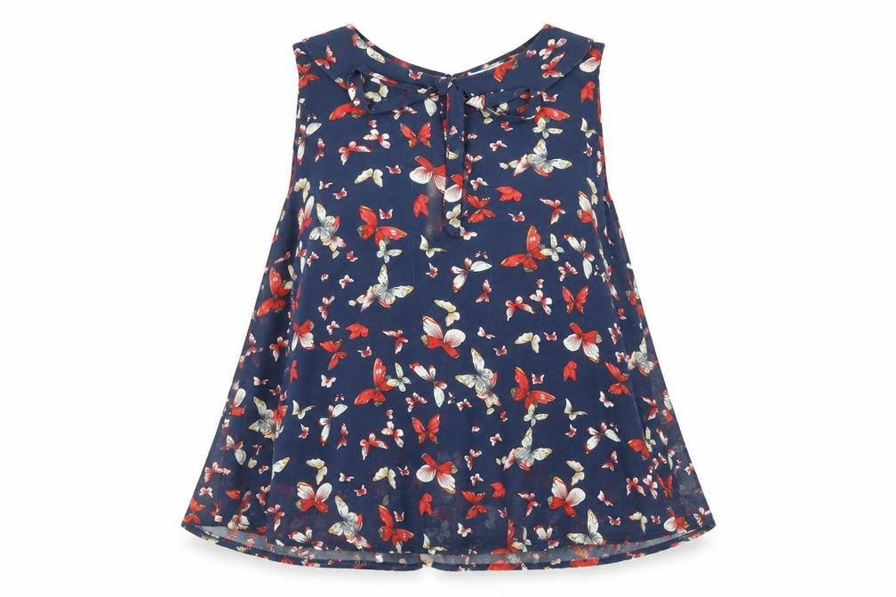 New Look Womens Blue Geometric Polyester Basic Blouse Size M Round Neck - Butterfly