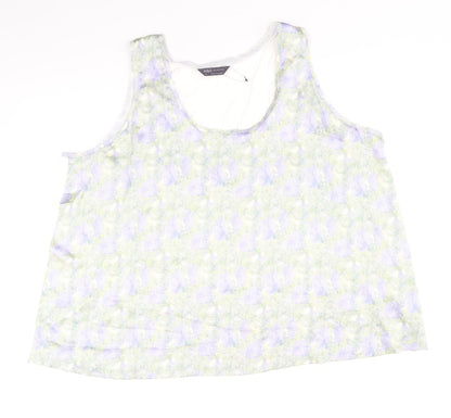 Marks & Spencer Womens White Geometric Polyester Basic Tank Size 22 Round Neck