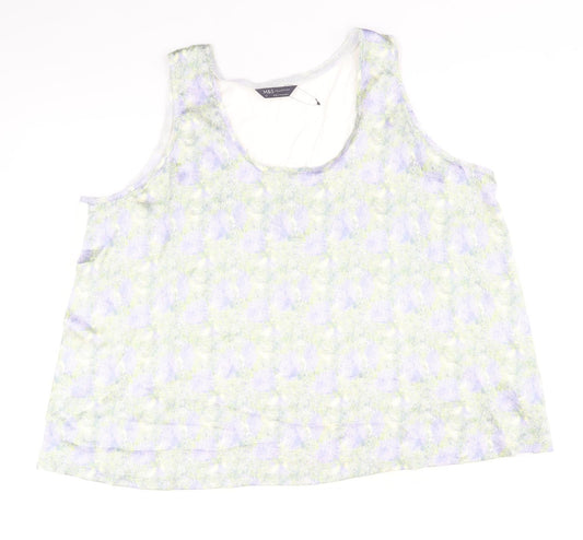 Marks and Spencer Womens White Geometric Polyester Basic Tank Size 22 Round Neck