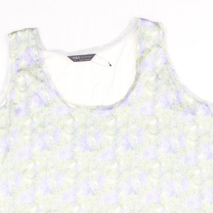Marks & Spencer Womens White Geometric Polyester Basic Tank Size 22 Round Neck