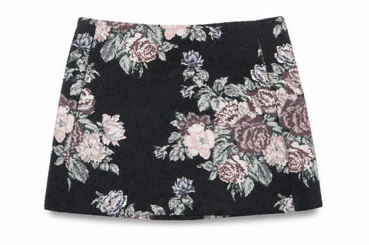 Pins & Needles Womens Black Floral Polyester A-Line Skirt Size S Zip