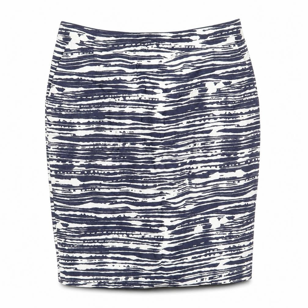 Marks & Spencer Womens Blue Geometric Linen Bandage Skirt Size 12 Zip