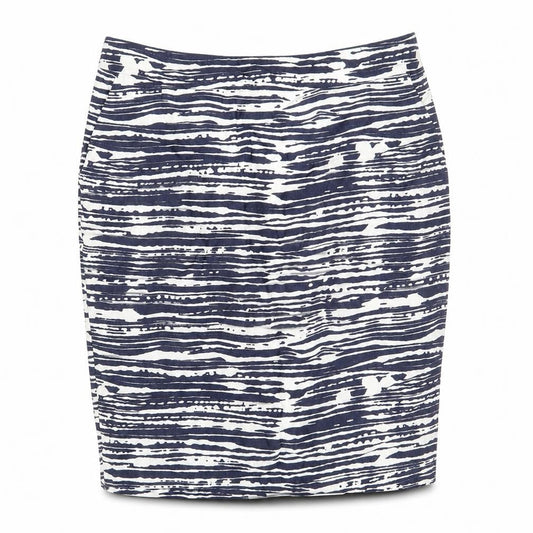 Marks & Spencer Womens Blue Geometric Linen Bandage Skirt Size 12 Zip
