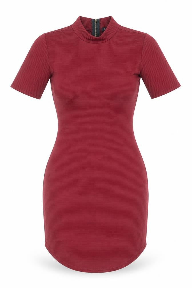 Boohoo Womens Red Polyester Bodycon Size 8 Mock Neck Zip