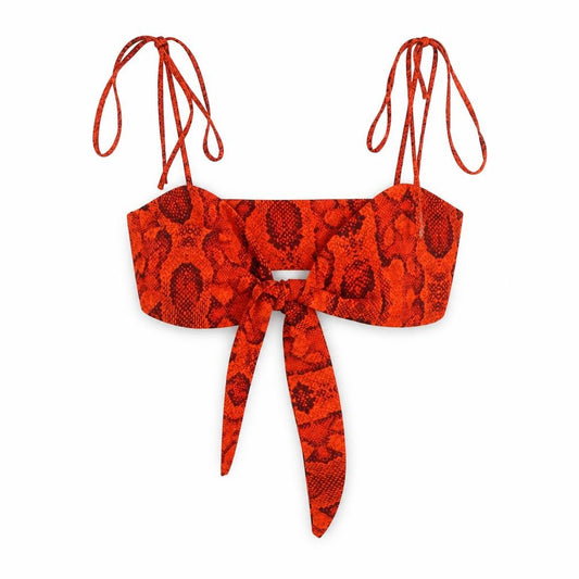 Boohoo Womens Orange Animal Print Polyester Cropped Blouse Size M Sweetheart