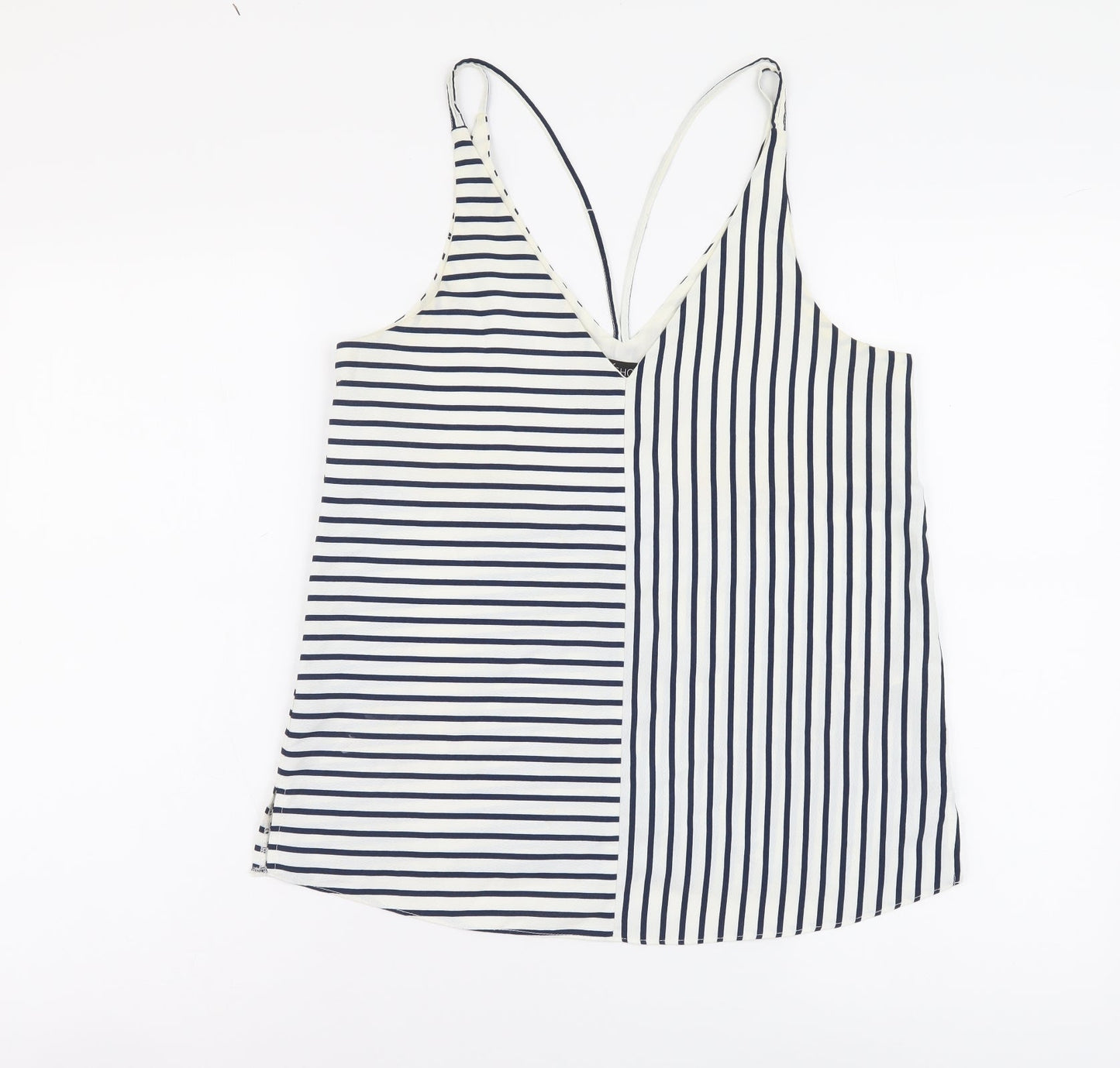 Topshop Womens Blue Striped Polyester Camisole Tank Size 10 V-Neck - Cross Strap Detail