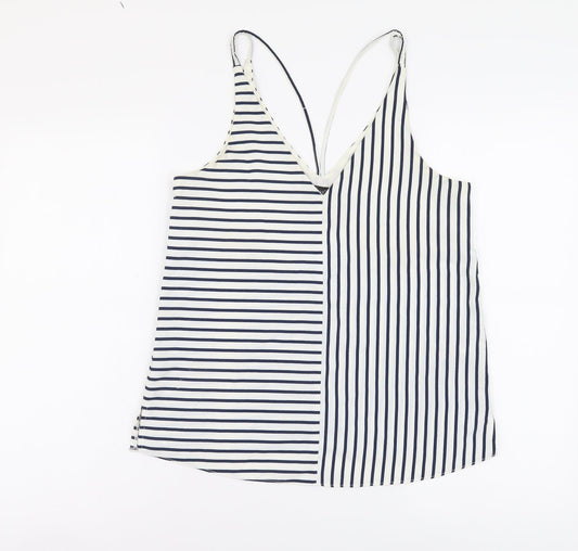 Topshop Womens Blue Striped Polyester Camisole Tank Size 10 V-Neck - Cross Strap Detail