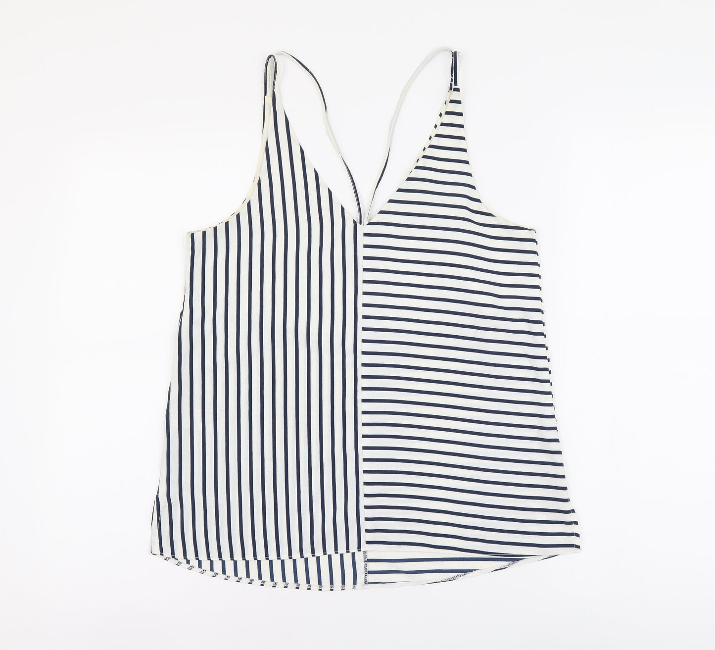Topshop Womens Blue Striped Polyester Camisole Tank Size 10 V-Neck - Cross Strap Detail