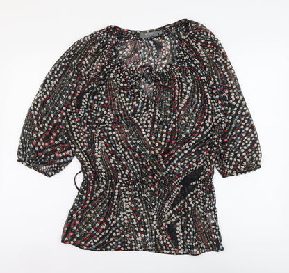 et vous Womens Black Floral Polyester Basic Blouse Size 10 Scoop Neck - Tie Neck