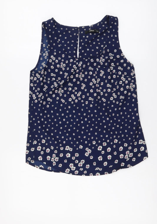 Oasis Womens Blue Floral Polyester Basic Tank Size 8 Scoop Neck