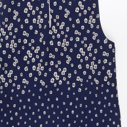 Oasis Womens Blue Floral Polyester Basic Tank Size 8 Scoop Neck