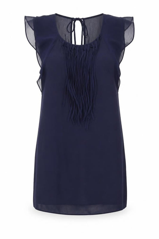 Warehouse Womens Blue Bamboo Shift Size 10 Round Neck Tie