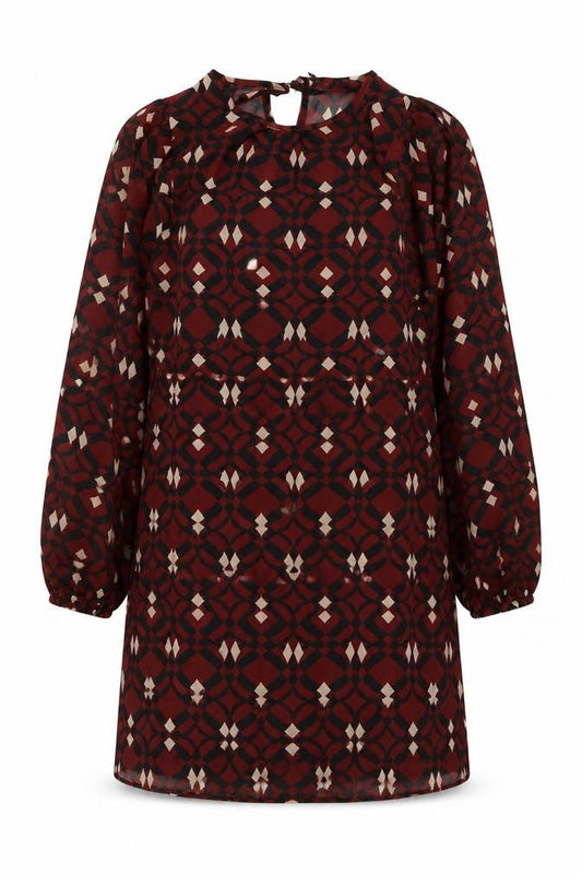 Zara Womens Brown Geometric Polyester Shift Size M Round Neck Button