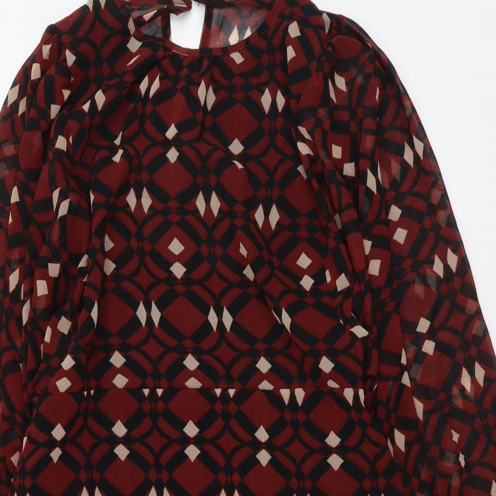 Zara Womens Brown Geometric Polyester Shift Size M Round Neck Button