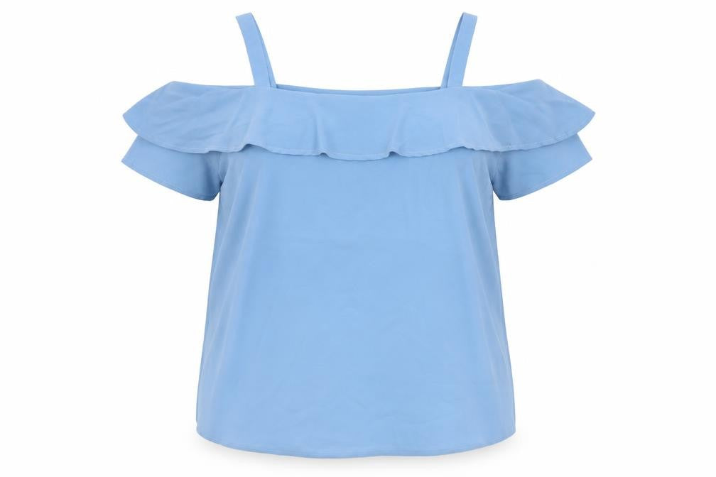 Studio Womens Blue Polyester Basic Blouse Size 16 Off the Shoulder