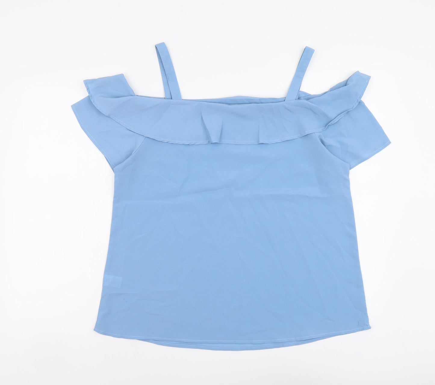 Studio Womens Blue Polyester Basic Blouse Size 16 Off the Shoulder