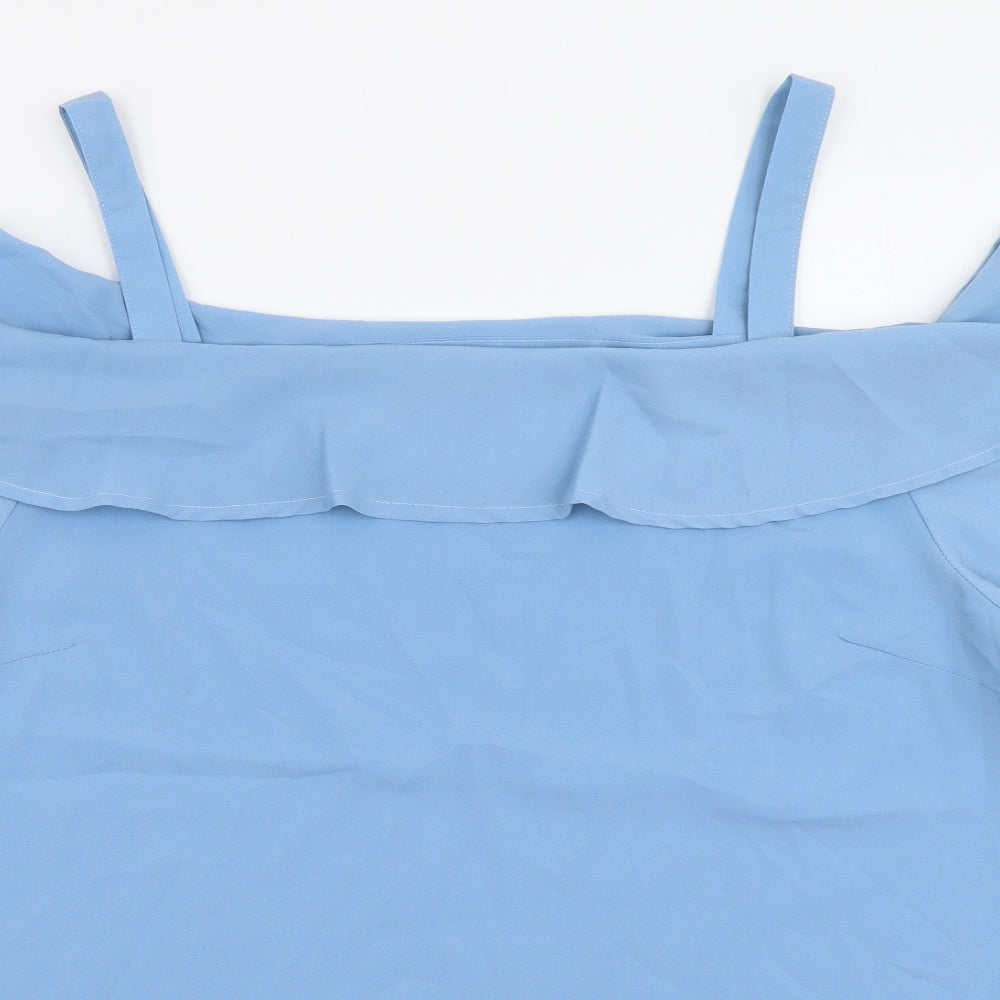 Studio Womens Blue Polyester Basic Blouse Size 16 Off the Shoulder