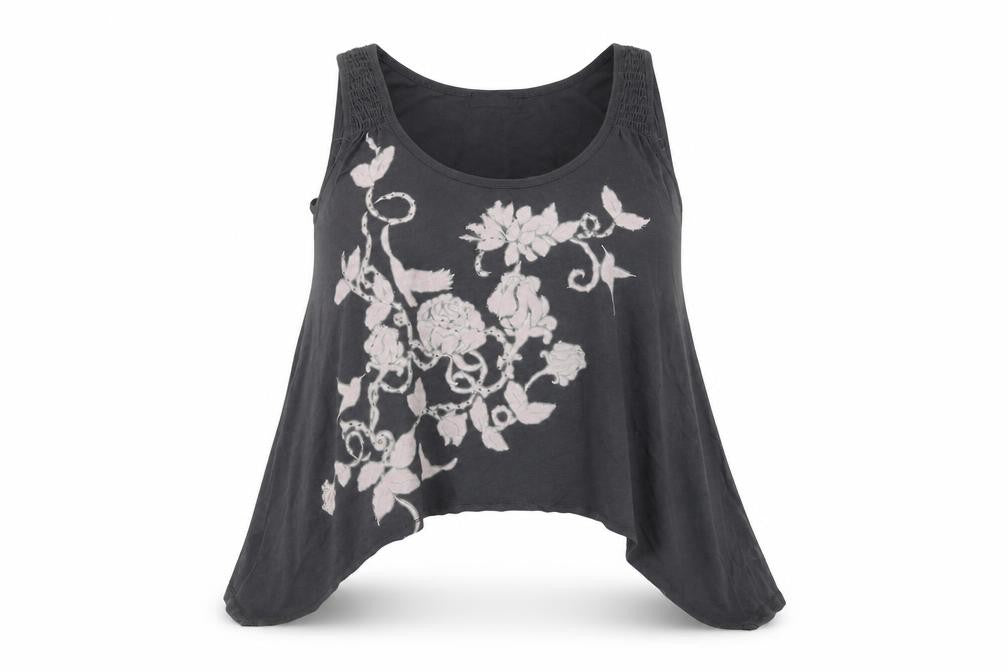 Miss Selfridge Womens Grey Cotton Basic Tank Size 12 Scoop Neck - Flower