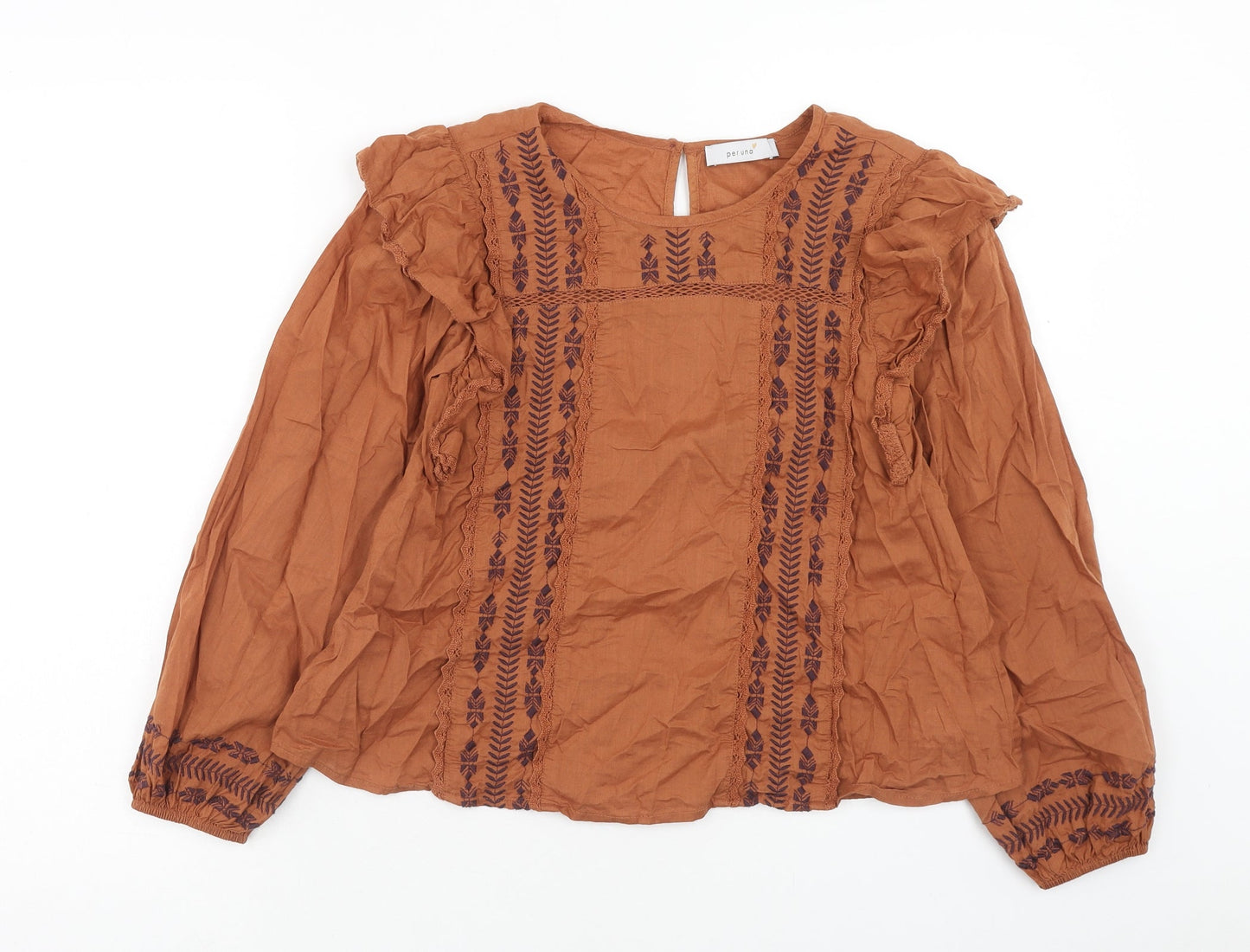 Marks and Spencer Womens Brown Cotton Basic Blouse Size 6 Round Neck