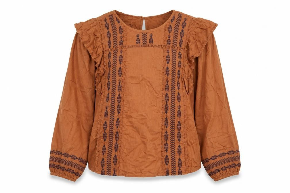 Marks & Spencer Womens Brown Cotton Basic Blouse Size 6 Round Neck