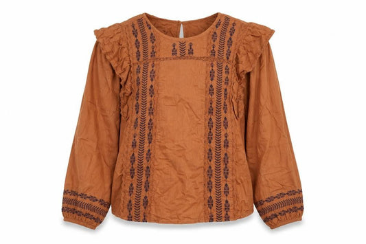 Marks and Spencer Womens Brown Cotton Basic Blouse Size 6 Round Neck