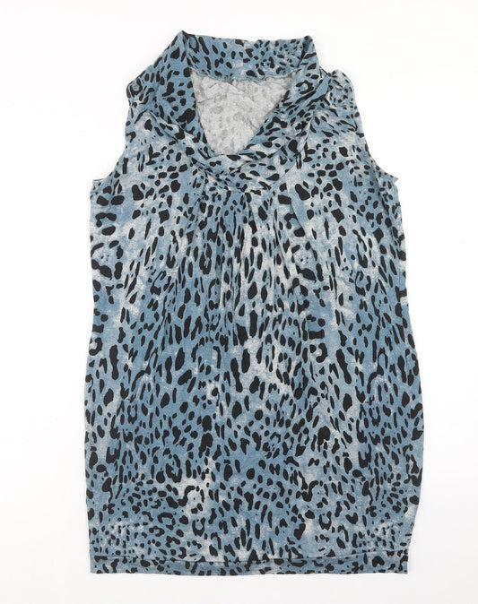 Preworn Womens Blue Animal Print Viscose Shift Size M Cowl Neck Pullover