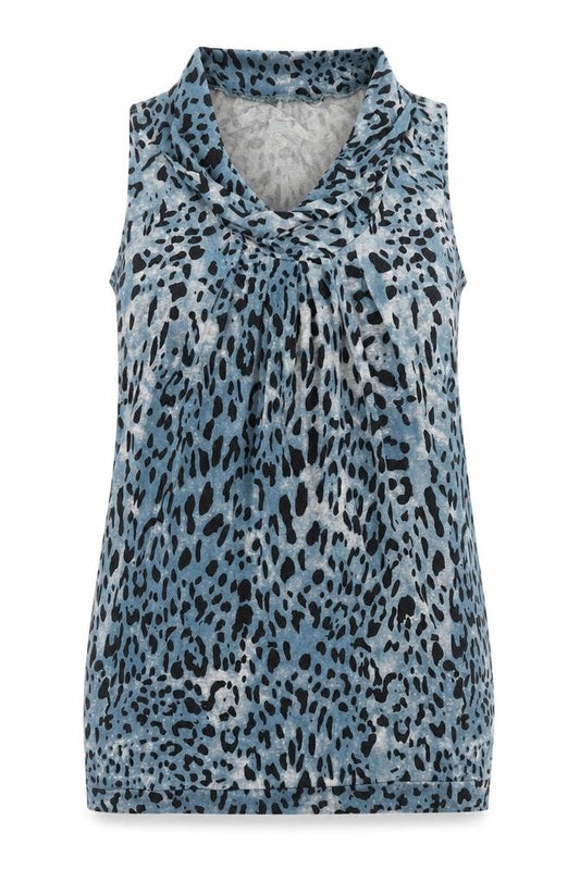Preworn Womens Blue Animal Print Viscose Shift Size M Cowl Neck Pullover