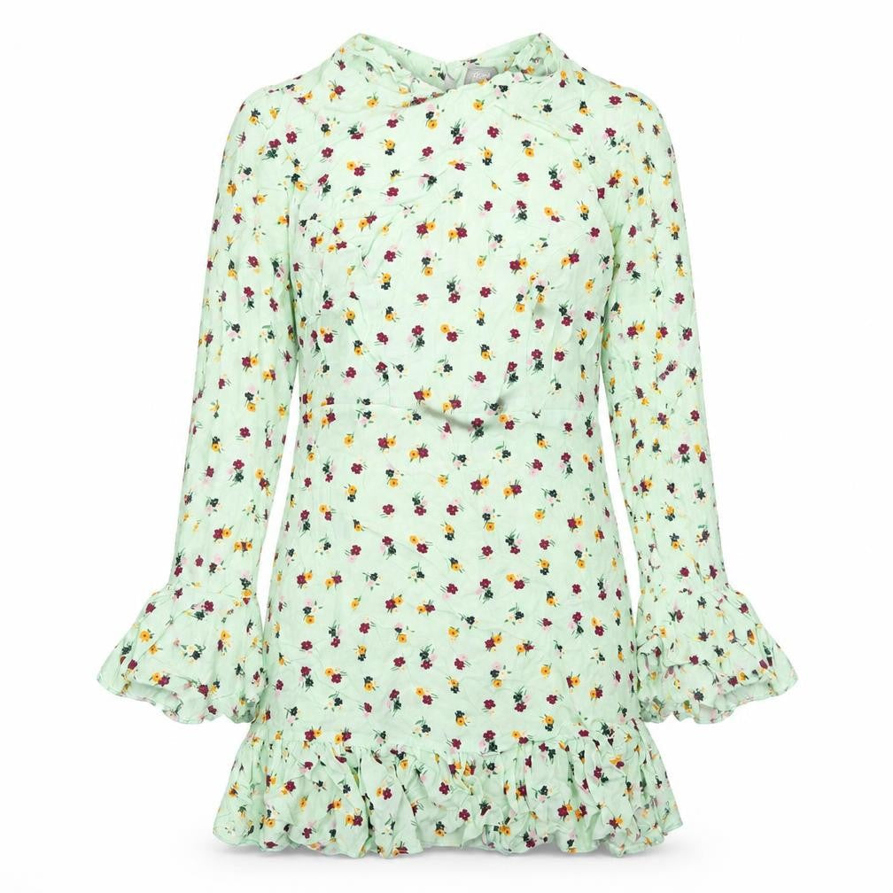 ASOS Womens Green Floral Viscose Mini Size 6 Round Neck Button