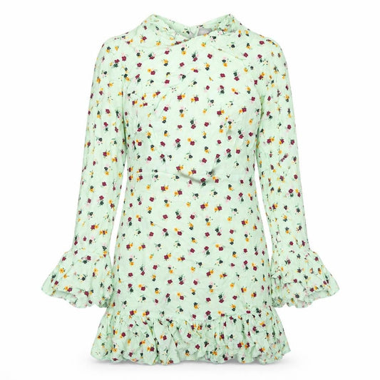 ASOS Womens Green Floral Viscose Mini Size 6 Round Neck Button